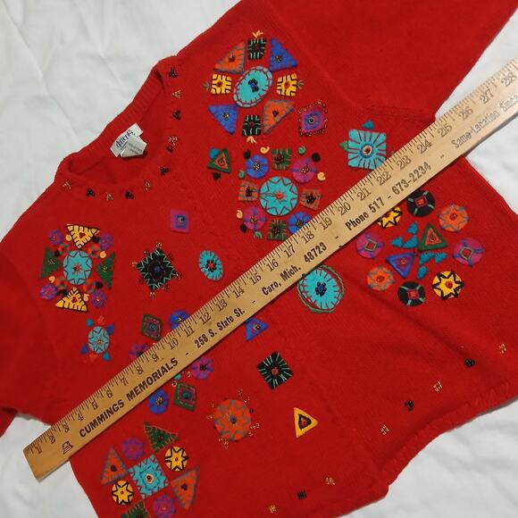 VTG Elements Exclusively Spiegel Women's Med Felted Cardigan Red Long-Sleeved - Picture 13 of 16